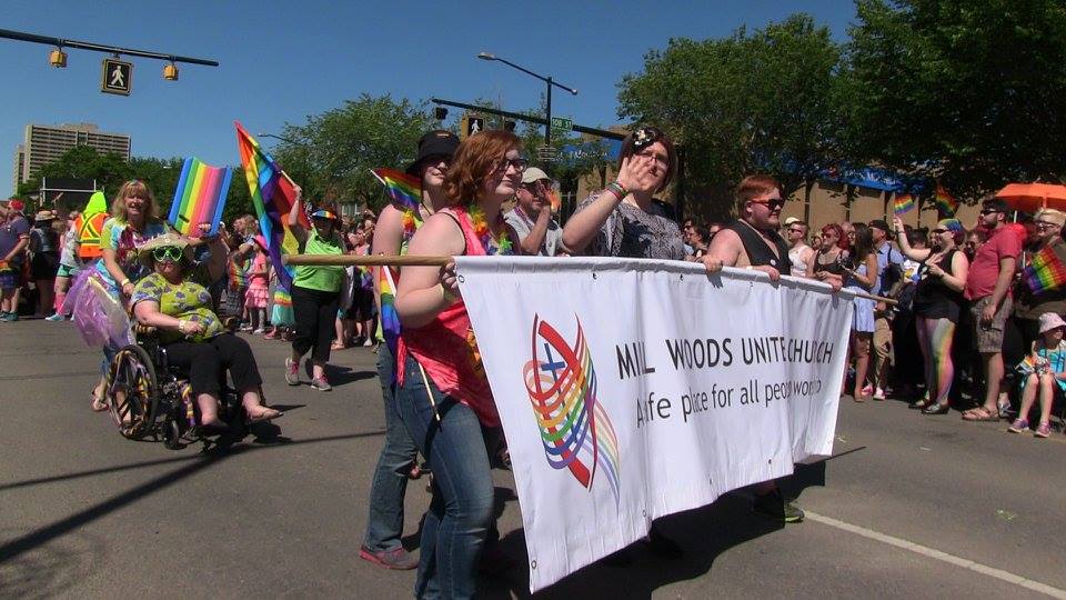 Millwoods United members marching at Edmonton Pride. 